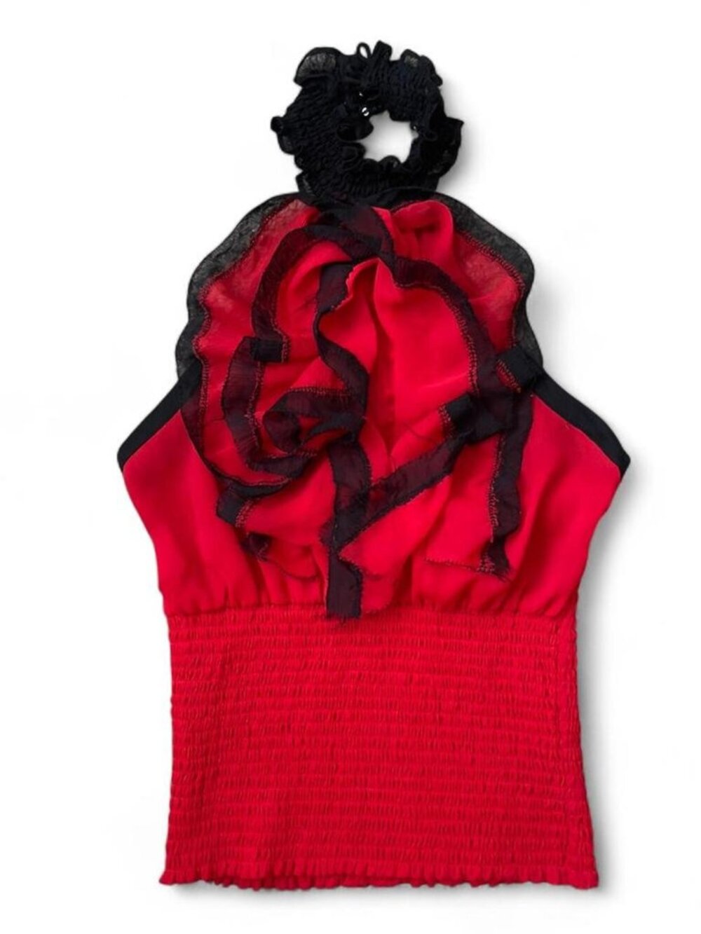 Small Red halter neck top with black ruffles #ruffles #halterneck